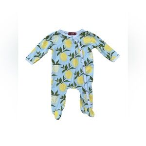 Milkbarn Size 0-3 Months Lemon Print Organic Footie Sleeper
